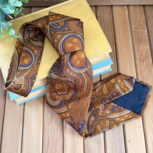 Vintage Brooks Brothers 346 Silk Tie in Brown Blue Gold Paisley, Made in USA